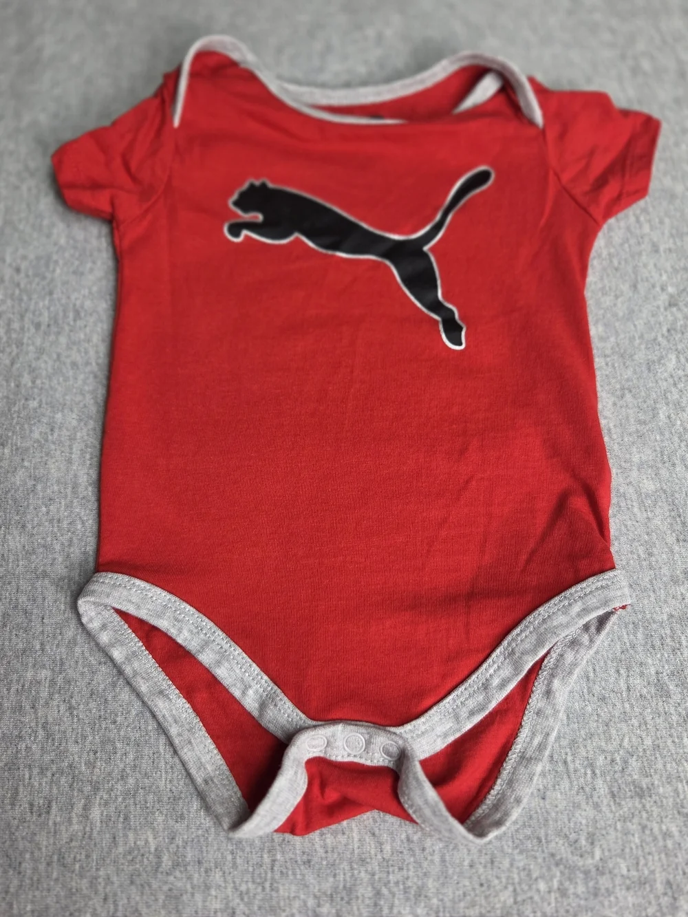 PUMA Red Baby One-Piece Bodysuit with Grey Trim